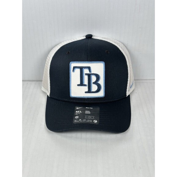 Size M/L Tampa Bay Rays MLB Rise Adjustable Trucker Hat Cap Blue White NEW - Picture 1 of 5